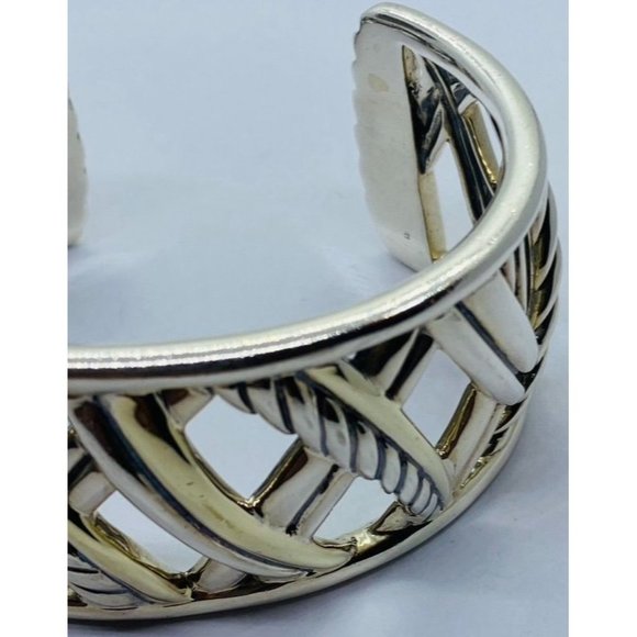 David Yurman Sterling Silver 18k Gold Papyrus Two Tone Wide Cuff Bangle Bracelet - Picture 4 of 10
